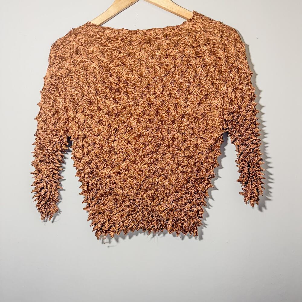 Vintage 90s Popcorn Shirt Brown Plus One Size 2X 3X Magic Bubble Crinkle Top
